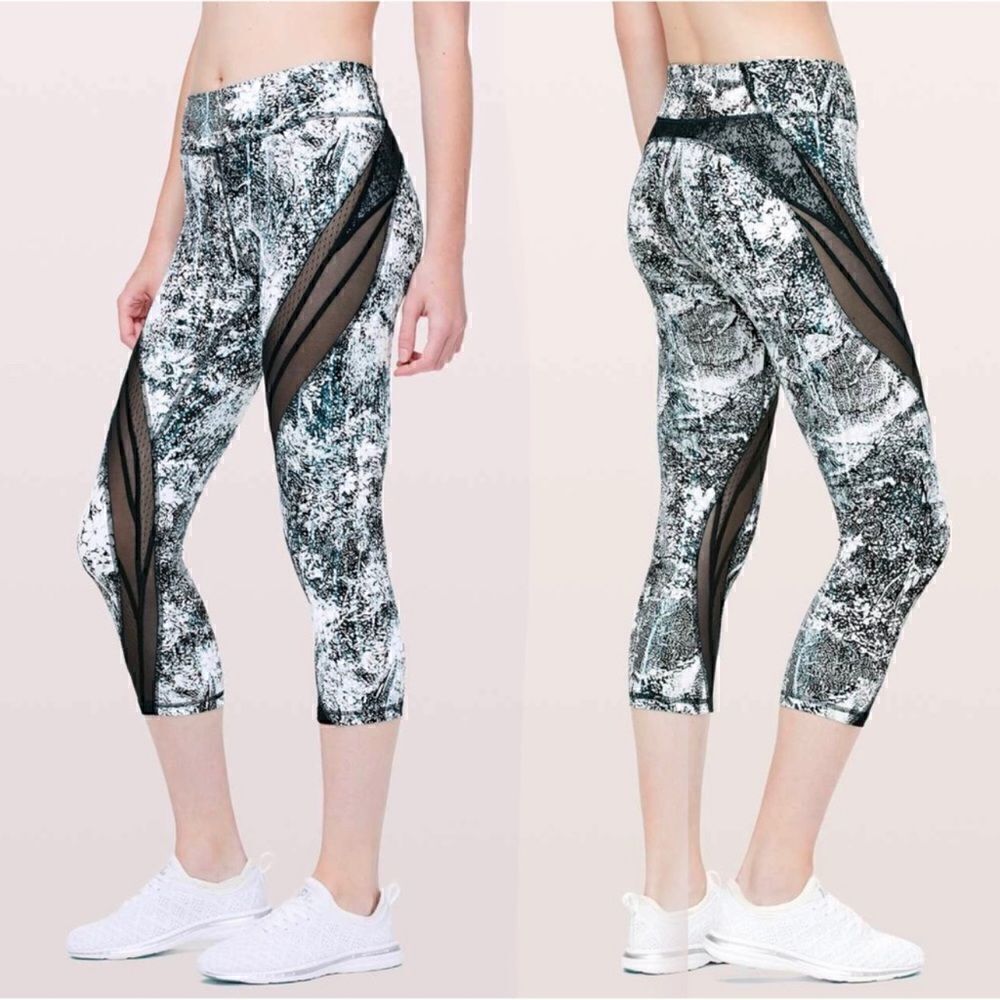 Lululemon 21” Never Still Wildwood White Multi Teal Mesh Crop 8